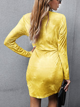 Women Tie-Dye Knotted V-Neck Long Sleeve Regular Fit Casual Mini Dress